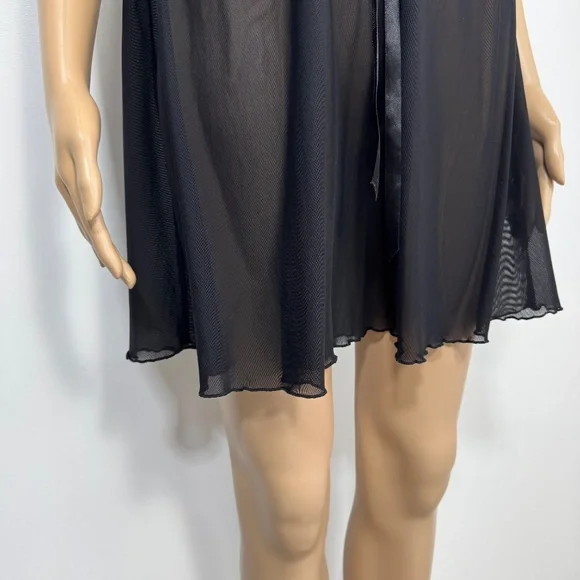 Vintage Y2K La Vie En Rose Rosette & Black Mesh Sheer Babydoll Teddy Size M - Picture 4 of 9